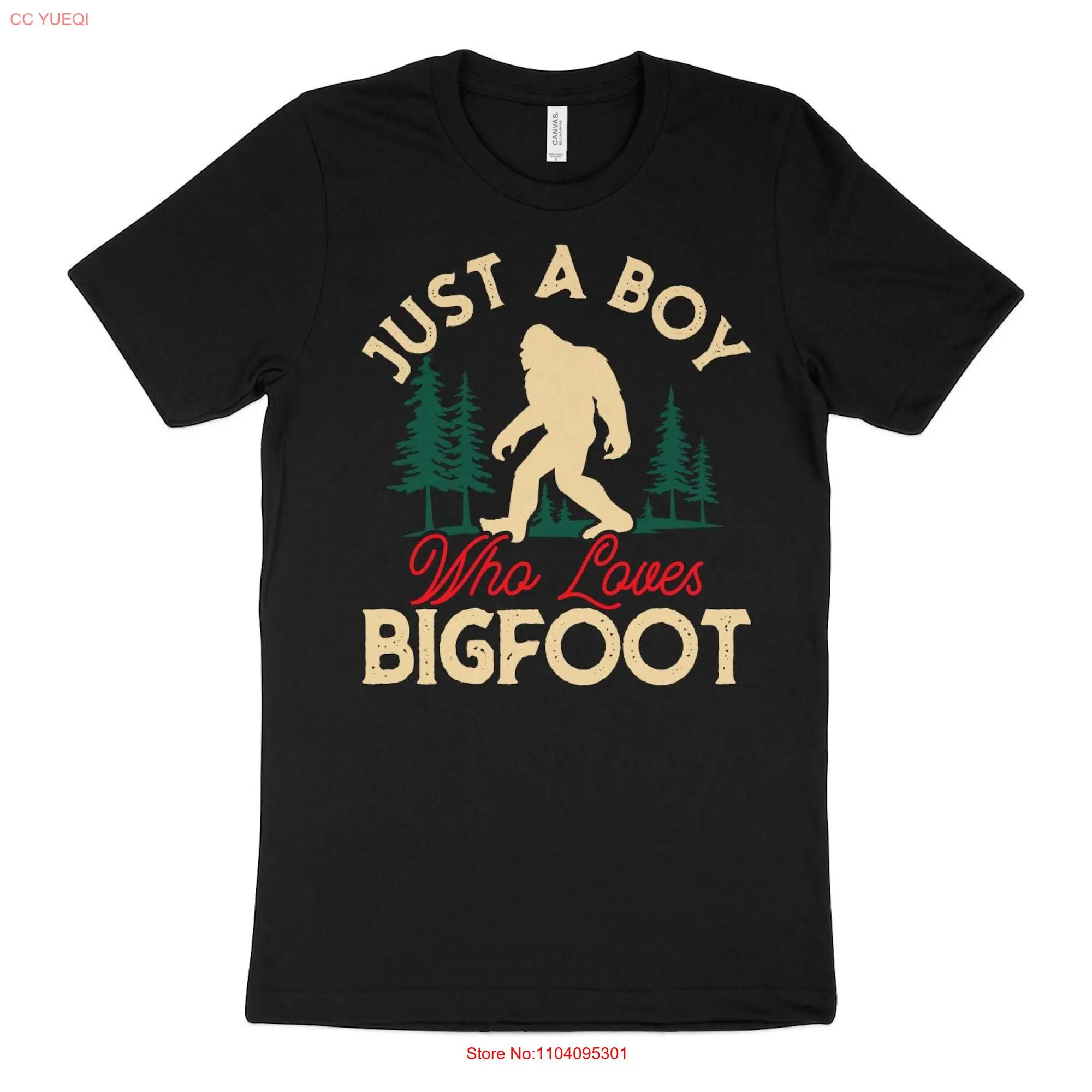 Just A Boy Who Loves Bigfoot T Shirt Sasquatch Kids Outdoor Adventure Forest Believer Top Youth  long or short sleeves