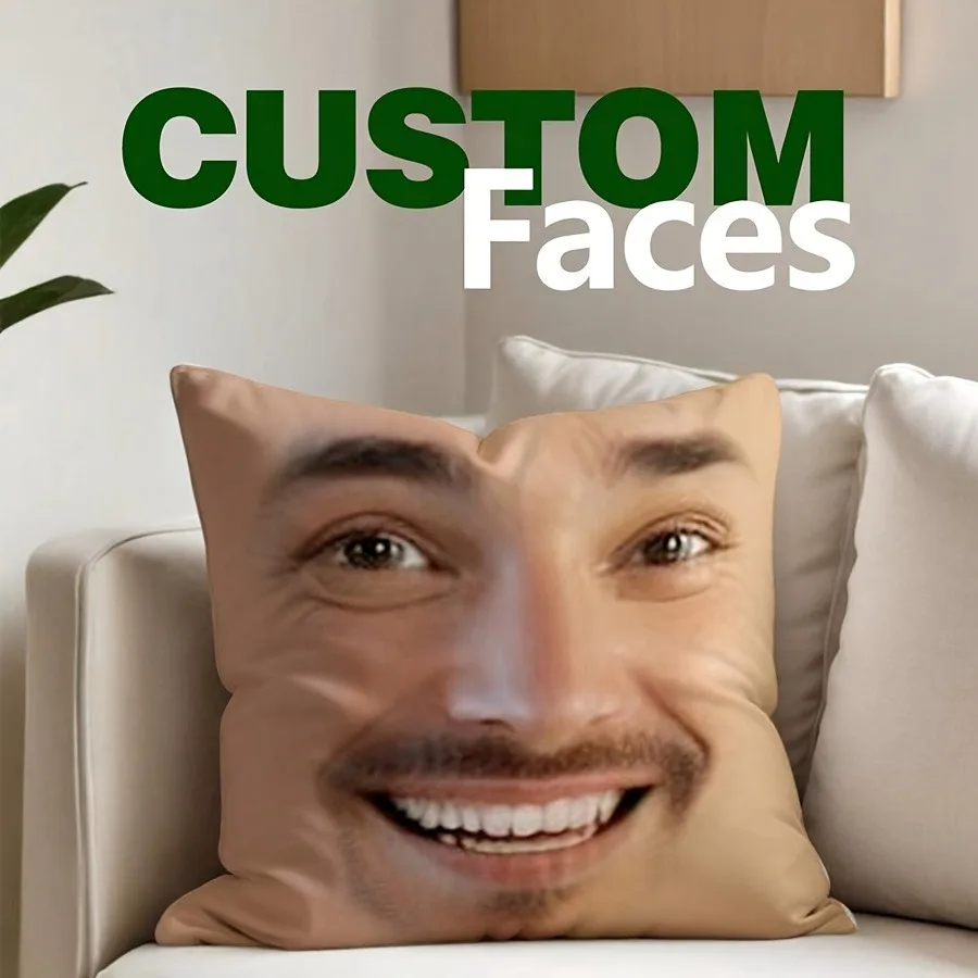 Image of Benutzerdefinierter, lustiger Gesichts-Fotodruck-Kissenbezug, DIY nur Gesicht, personalisierter Kissenbezug, Kissenbezug aus Polyesterstoff, Heimdekoration