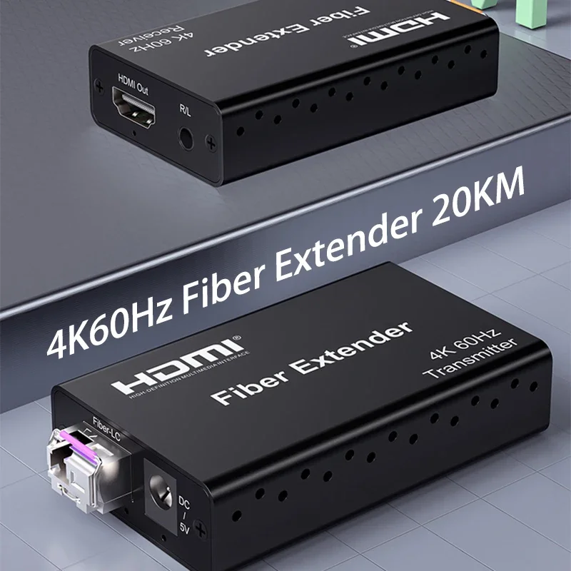 HDMI Fiber Optic Extender 20Km 4K 30Hz 60hz Over LC SC Fiber Cable HDMI 2.0 Fiber Video Transmitter Receiver with Audio HDR HDCP