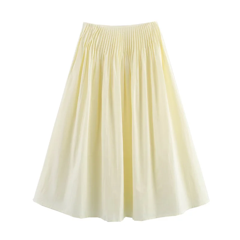 Saia Fena BANA Psada com Elástico e Barra Larga, Modelo Semi-Longa, Fina, Estilo A-Line, Cintura Alta, Crimento Cur...