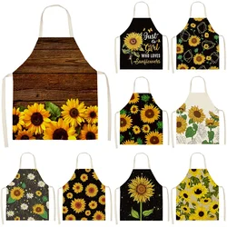 1Pcs Sunflower Pattern Cleaning Art Green Aprons 53*65cm Home Cooking Waist Bib Cotton Linen Funny Pinafore Cleaning Tools 46287