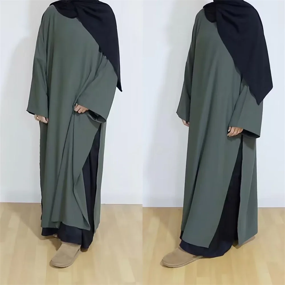 Morocco Kaftan Women 2 Pieces Set Dubai Turkey Abaya Islamic Clothing Saudi Arabic Robe Muslim Dress Abayas Prayer Garment Suit