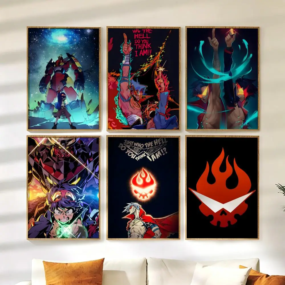 T-Tengen Toppa Gurren Lagann Poster Wall Stickers HD Painting Self Adhesive Art Decals for Bedroom Living Room Home Decor