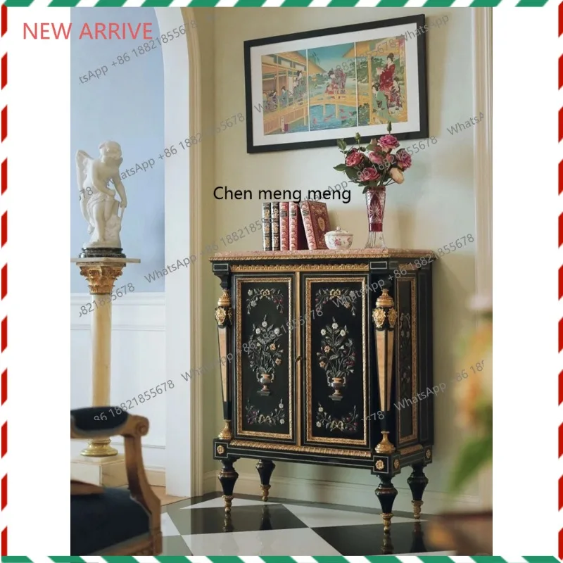 

Great discounts European-style painted dining side cabinet, colorful hard stone inlaid walnut side cabinet, retro storage decora
