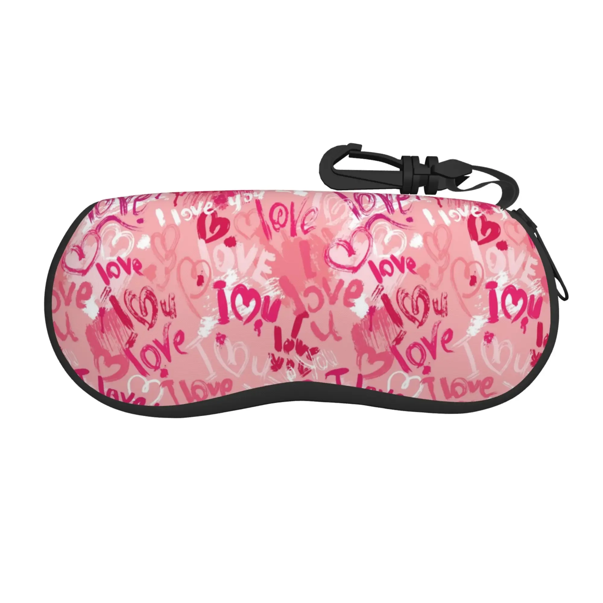 I Love U Pink Valentine‘s’ Day Sunglasses Case Soft Glasses Box for Men Women Eyewear Protector Print One Size Outdoor Travel