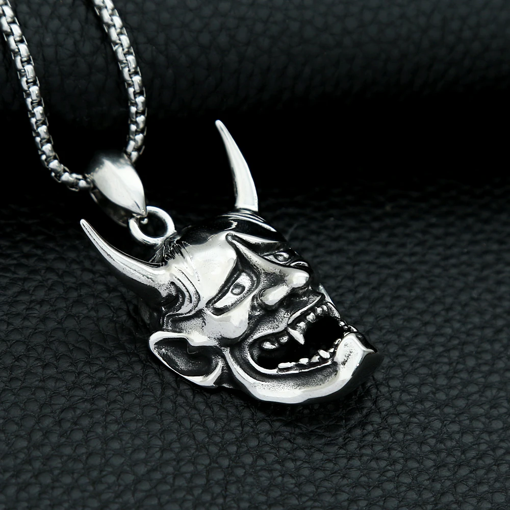 Vintage Personality Prajna Mask Pendant Necklaces For Men 316L Stainless Steel Domineering Demon Skull Jewelry Gift Dropshipping view 3