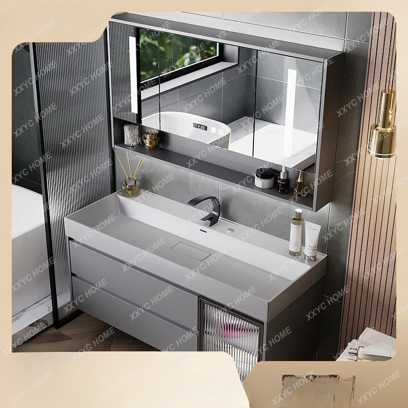 Oversized Whole Washbin Bathroom Sink Glass Door Washbasin Combination Solid Wood Bathroom Cabinet