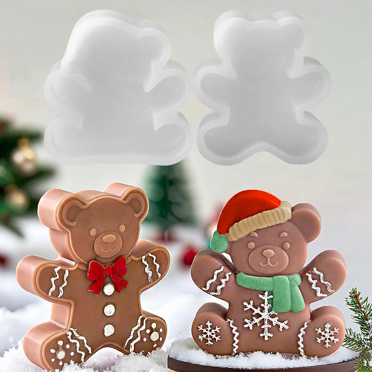 Niedlicher Weihnachtsbär aus Silikon, Silikon, DIY, handgefertigt, Cartoon-Bär, Duftkerze, Seife, Harzform, Weihnachten, Basteln, Geschenkherstellung, Zubehör