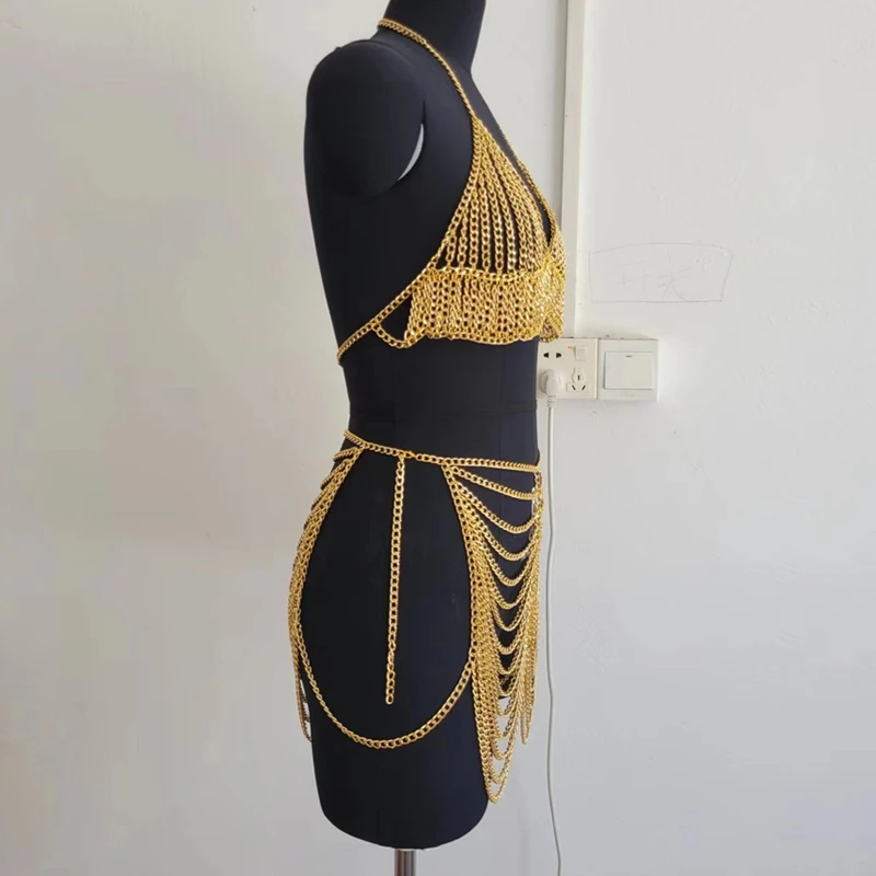 Punk Stil Zwei Stück Set Frauen 2024 Sommer Strand Tragen Körper Kette Hohl Nachtclub Sexy Passenden Sets Schmuck Y2K zubehör – Detail 4