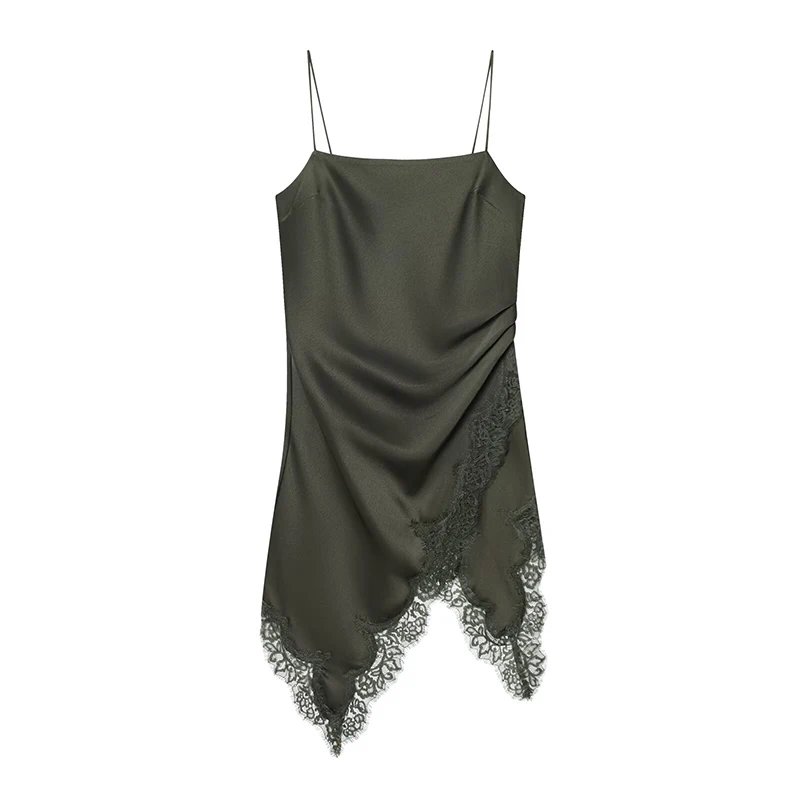 فستان YENKYE رومانسي مزين بالدانتيل باللون الأخضر للنساء أنيق أنيق بدون أكمام غير متماثل فستان مثير لربيع وصيف 2026 #1