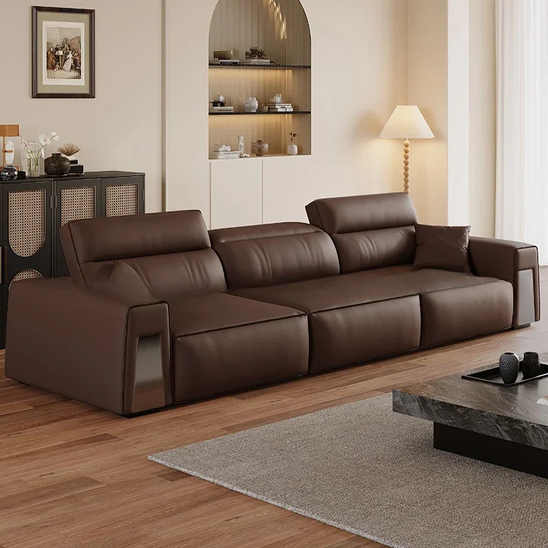 Leather multi-functional intelligent sofa bed, retractable dual-purpose adjustable headrest, first layer of cowhide