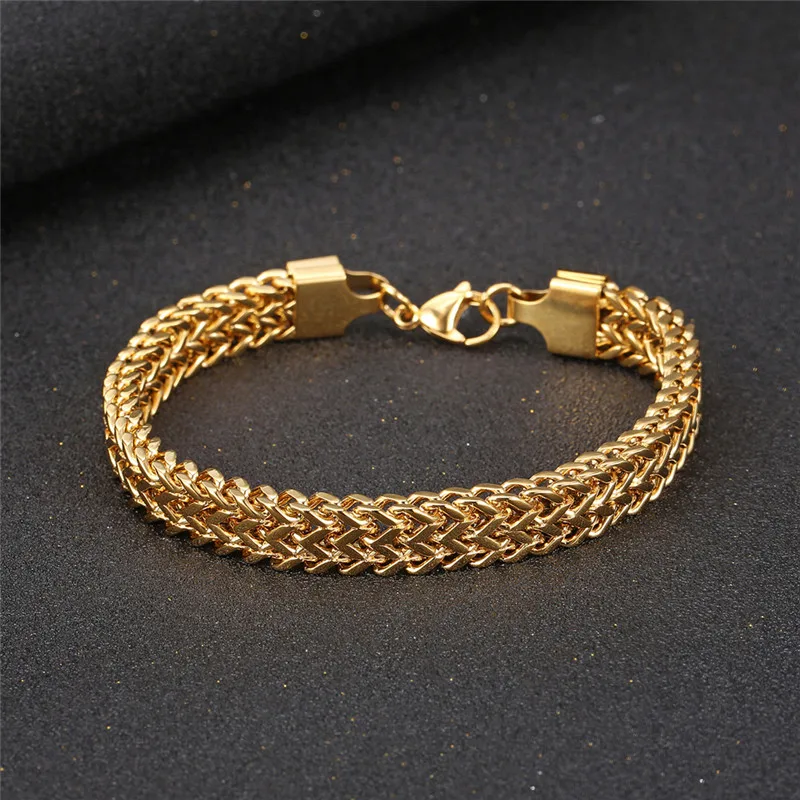 316L Stainless Steel Classic Double Row Front and Reverse Chain Four Sides Grinding Hip Hop Thick Bracelet Jewelry