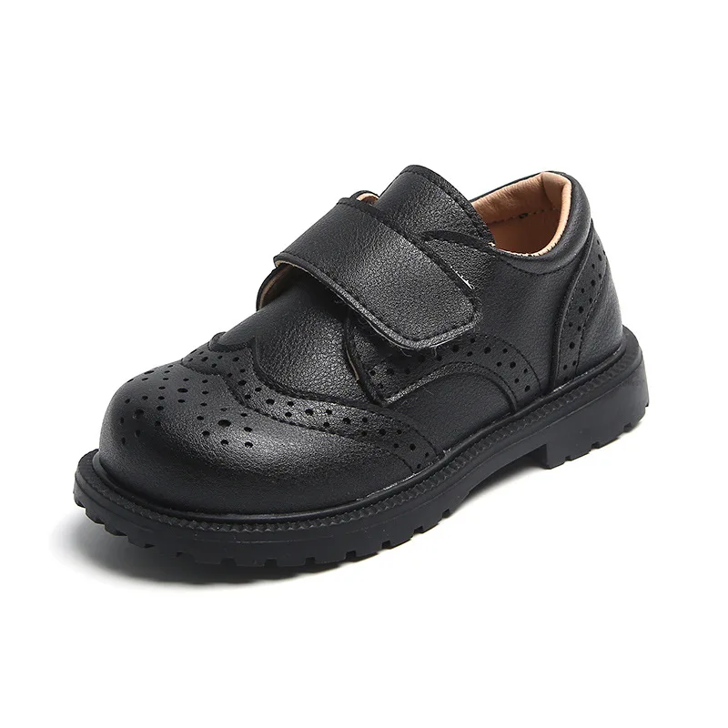 Jongens Retro Hollowe Franse Klittenband Leuke En Veelzijdige 2023 Voorjaar Nieuwe Pure Zwart Uniform Schoenen Voor School Zwart kids Fashion