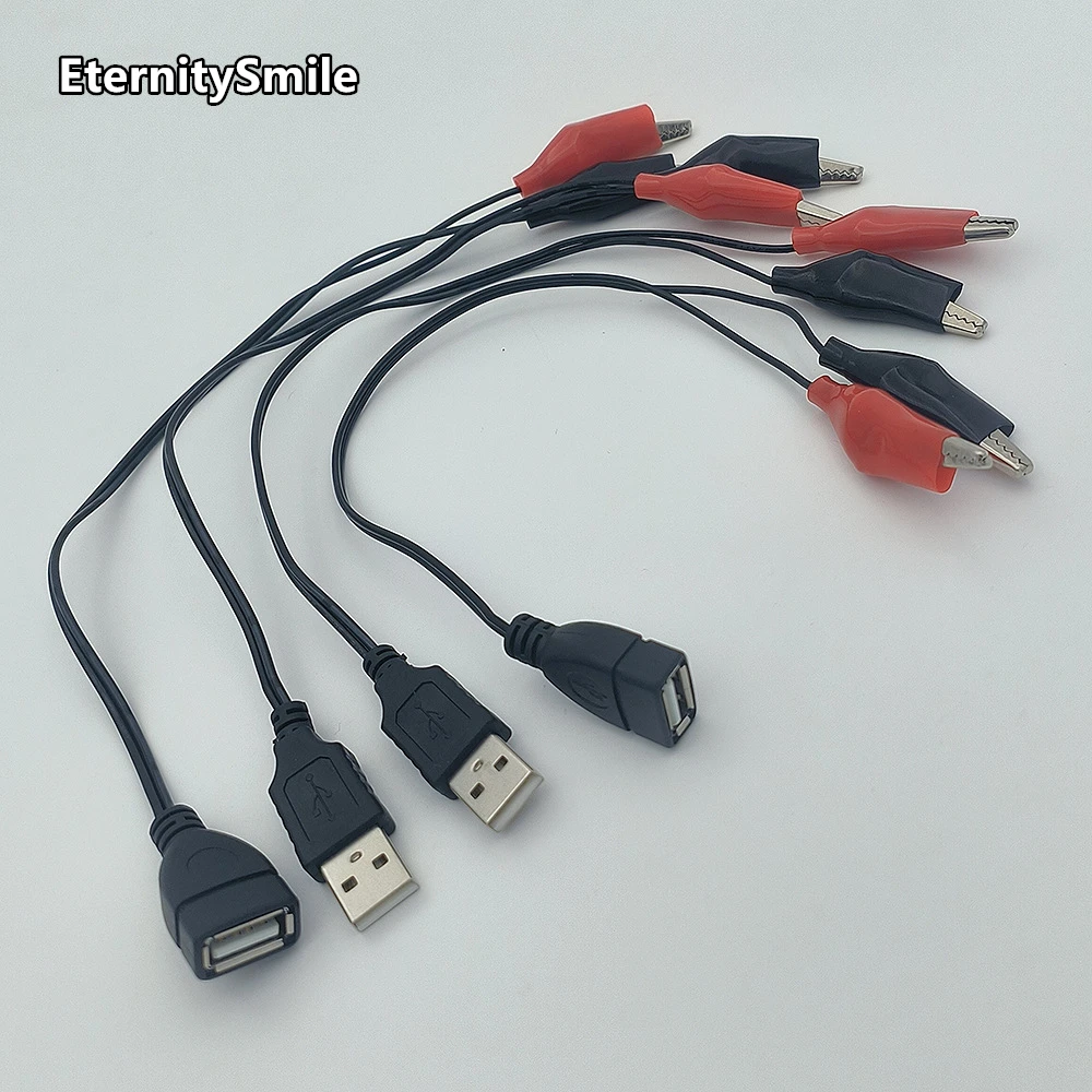 Crocodilo Clamp Testing Line, USB, macho e fêmea cabeça de tamanho médio, vermelho e preto Testing Line, Clamping, Debugging Line