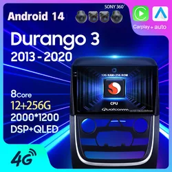 Android 14 Carplay Auto For Dodge Durango 3 WD 2013 2014 2015 2016 - 2020 Car Radio GPS Multimedia Player 360 Camera 2 Din Video