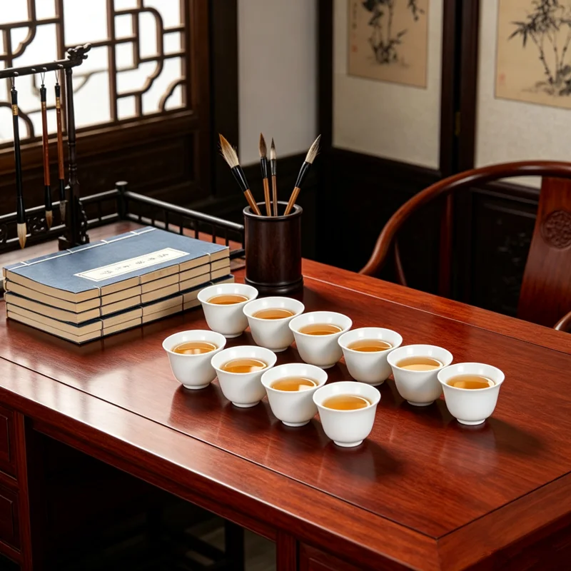 10pcs/pack Dehua High White Porcelain Pure White Ceramic Tea Cup Handmade Kungfu Tea Set Household Simple Pu\'er Tea Cup Set