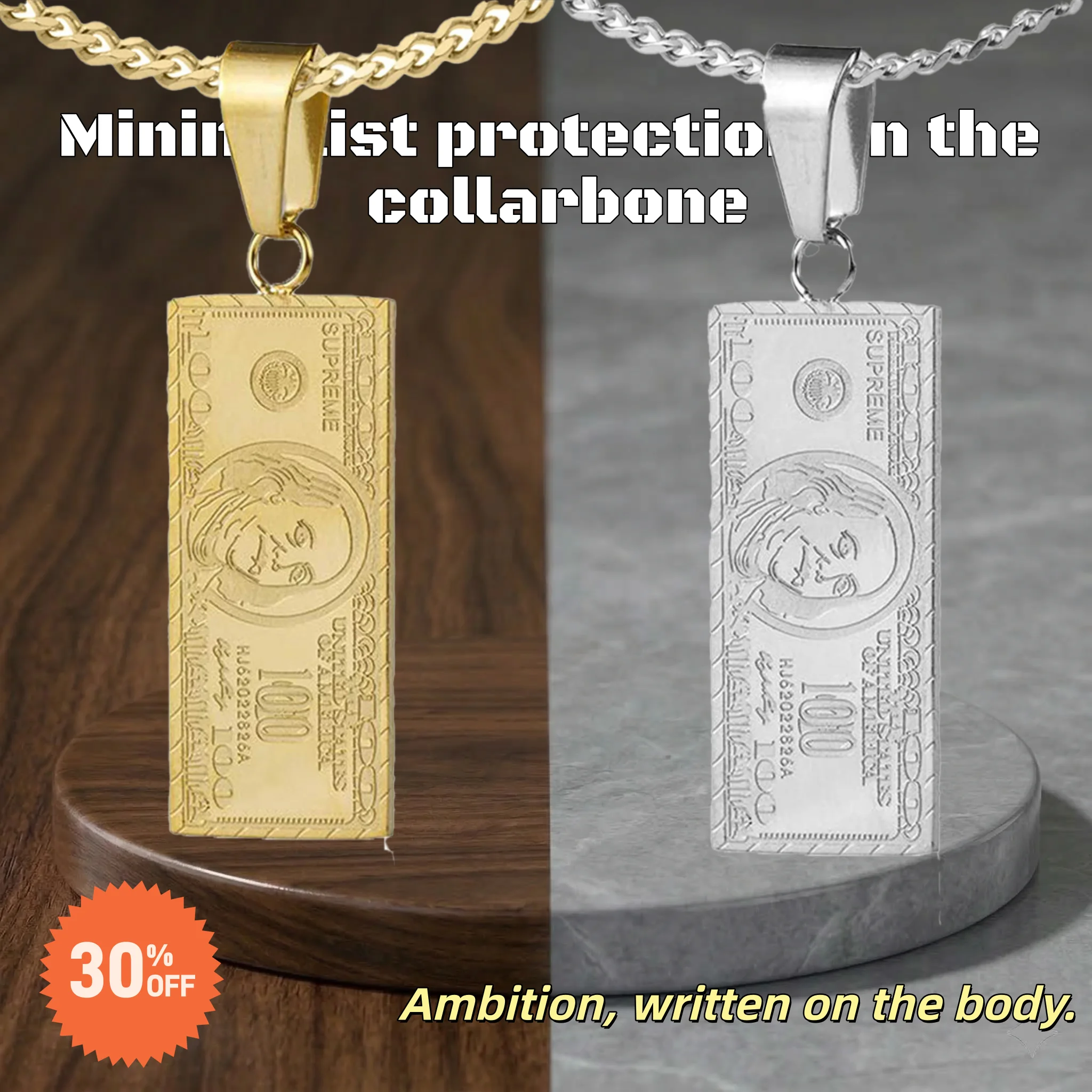 

Non-Tarnish Gold Color Money Necklace Stainless Steel Dollar Pendant Durable Cable Chain Jewelry for Daily Wear 45cm