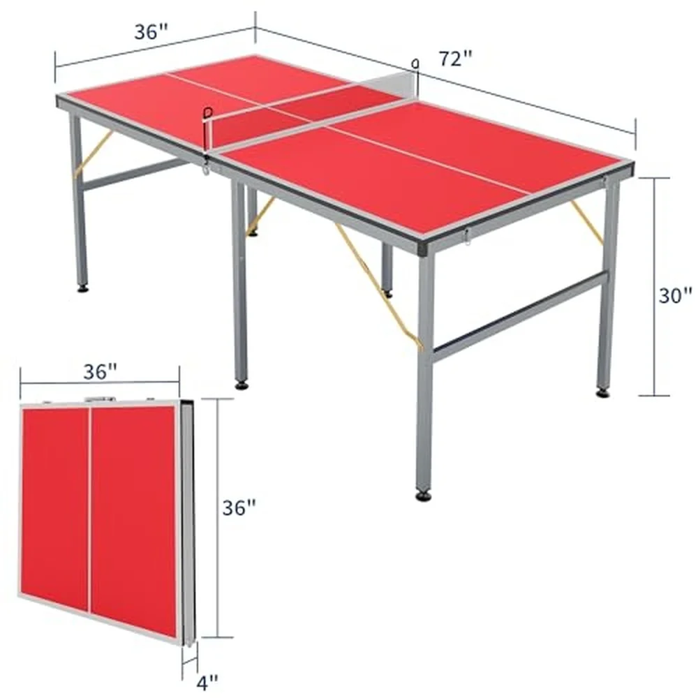 Foldable Portable Ping Pong Table 6x3 ft Professional Indoor/Outdoor Table Tennis Game Set with Net 2 Paddles & 3 Balls