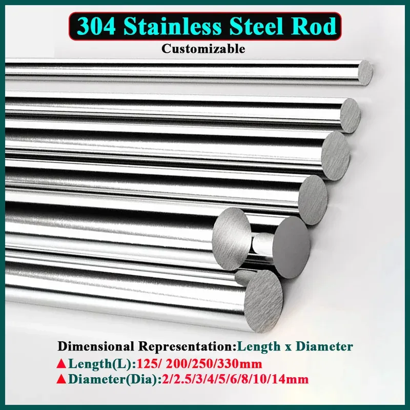 

304 Stainless Steel Linear Shaft Round Rod Dia2-14mm Length125-330mm Metric Sizes