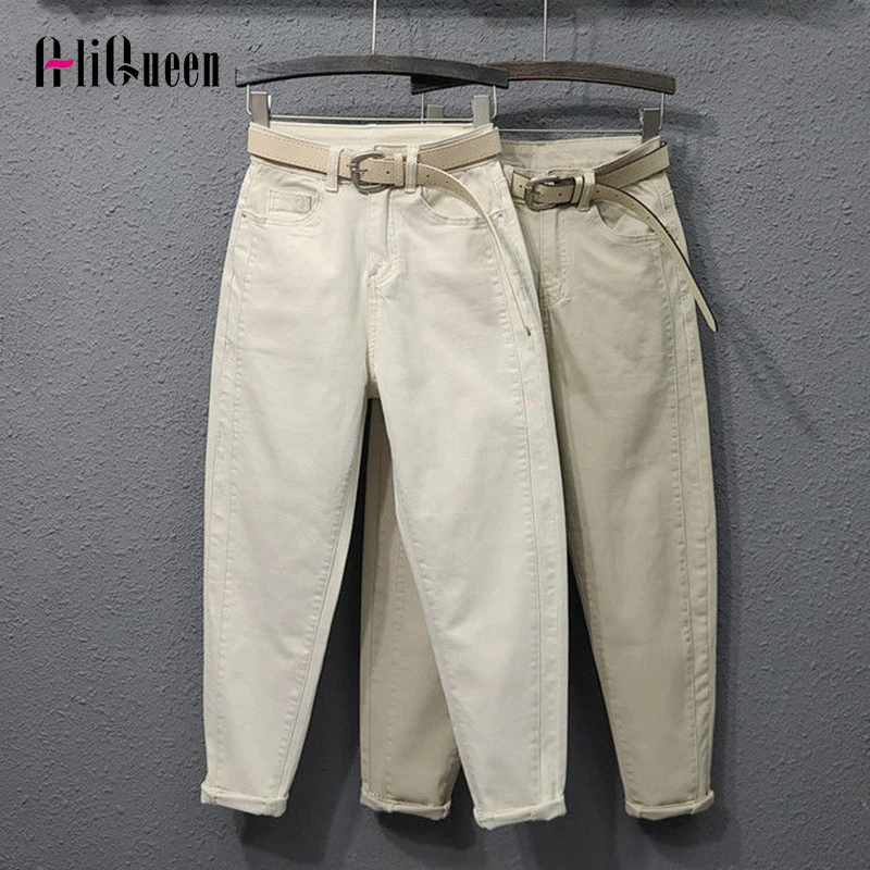 

2023 New Korean Spring Autumn Streetwear Woman Vintage Casual Harlan Pants Simplicity White High Waisted Pencil Jeans for Women