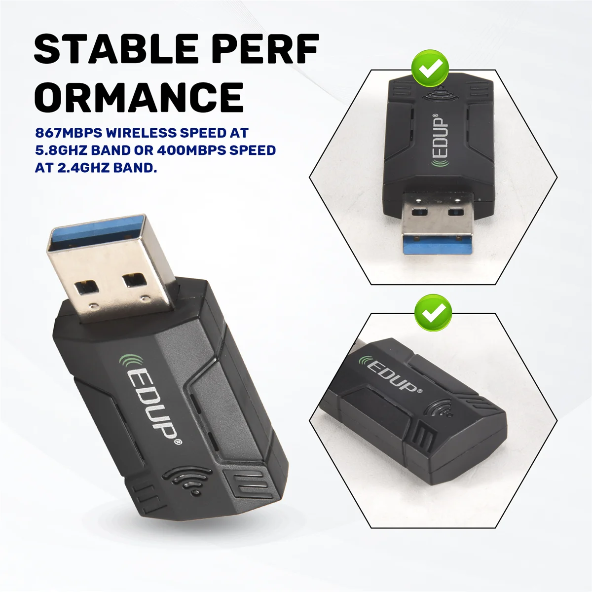 Adaptor WiFi Kartu Jaringan Nirkabel EDUP 1300M USB3.0