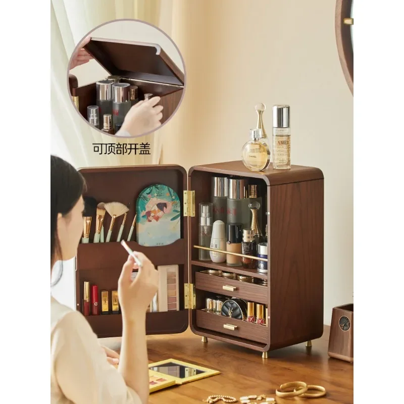 

Коробка для хранения косметики из массива дерева, настольный пылезащитный шкафчик для косметики