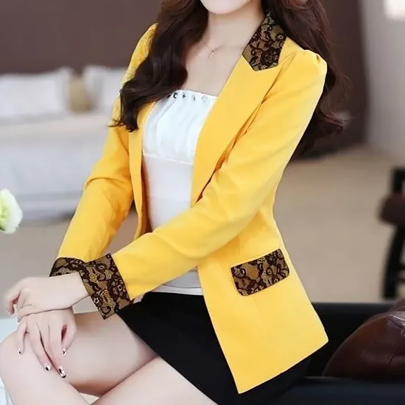 

Lace Stitching Professional Suit Women's Outwear Spring Autumn Chic Slim Slimming Long-sleeved Office Suit Coat Tops JJ241