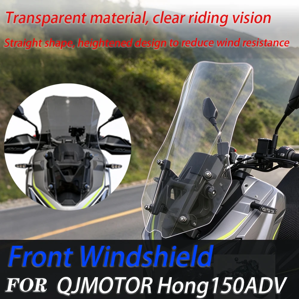 For QJMOTOR Hong150ADV Hong250ADV Scooter Heightened Straight Windshield, Transparent Mod Windscreen Parts