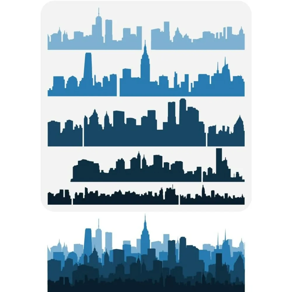 Plantilla de silueta de ciudad en capas, plantilla de silueta de Ciudad de plástico, patrones de paisaje de edificios, 11,8x11,8 pulgadas