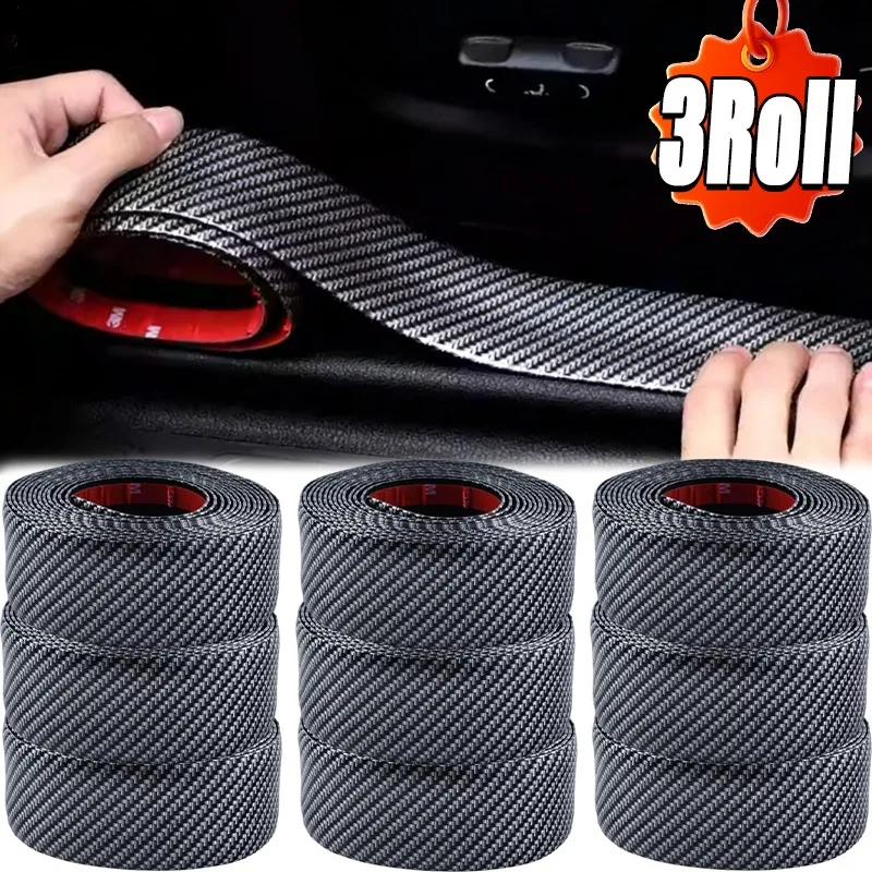 Car Threshold Strip Anti Stepping Sticker Universal Car Decorative Strip Carbon Fiber Patterned Door Border Collision Sticker