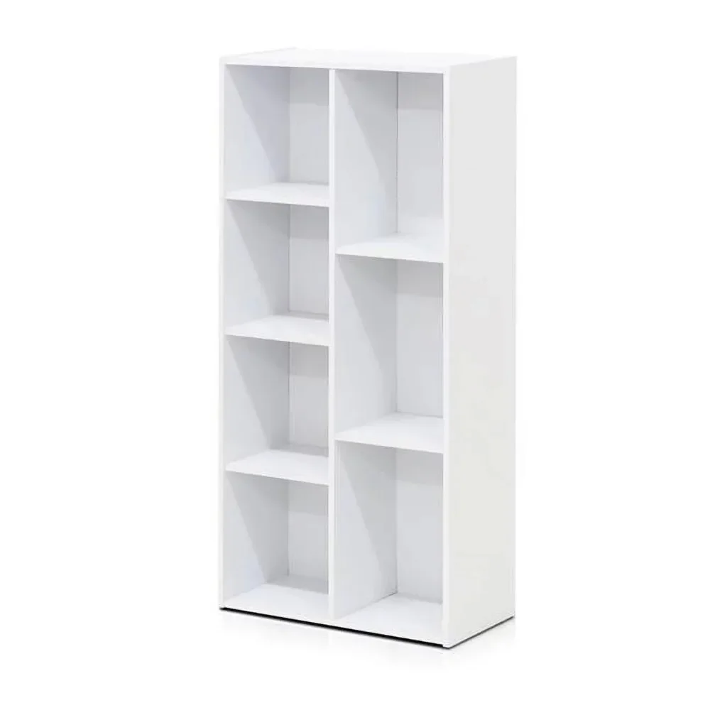 

7-Cube Reversible Open Shelf Bookcase, White Open Storage Book Shelves for Living Room Bedroom