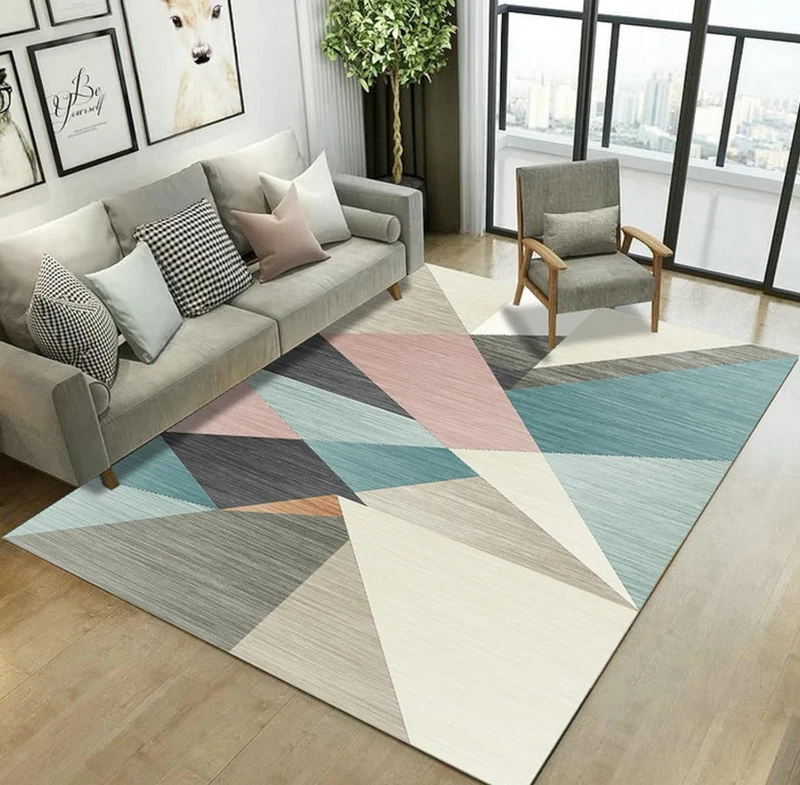 Modern Abstract Geometric Area Rug Minimalist Living Room Carpet Non Slip Large Floor Mat for Bedroom Entryway Home Decor