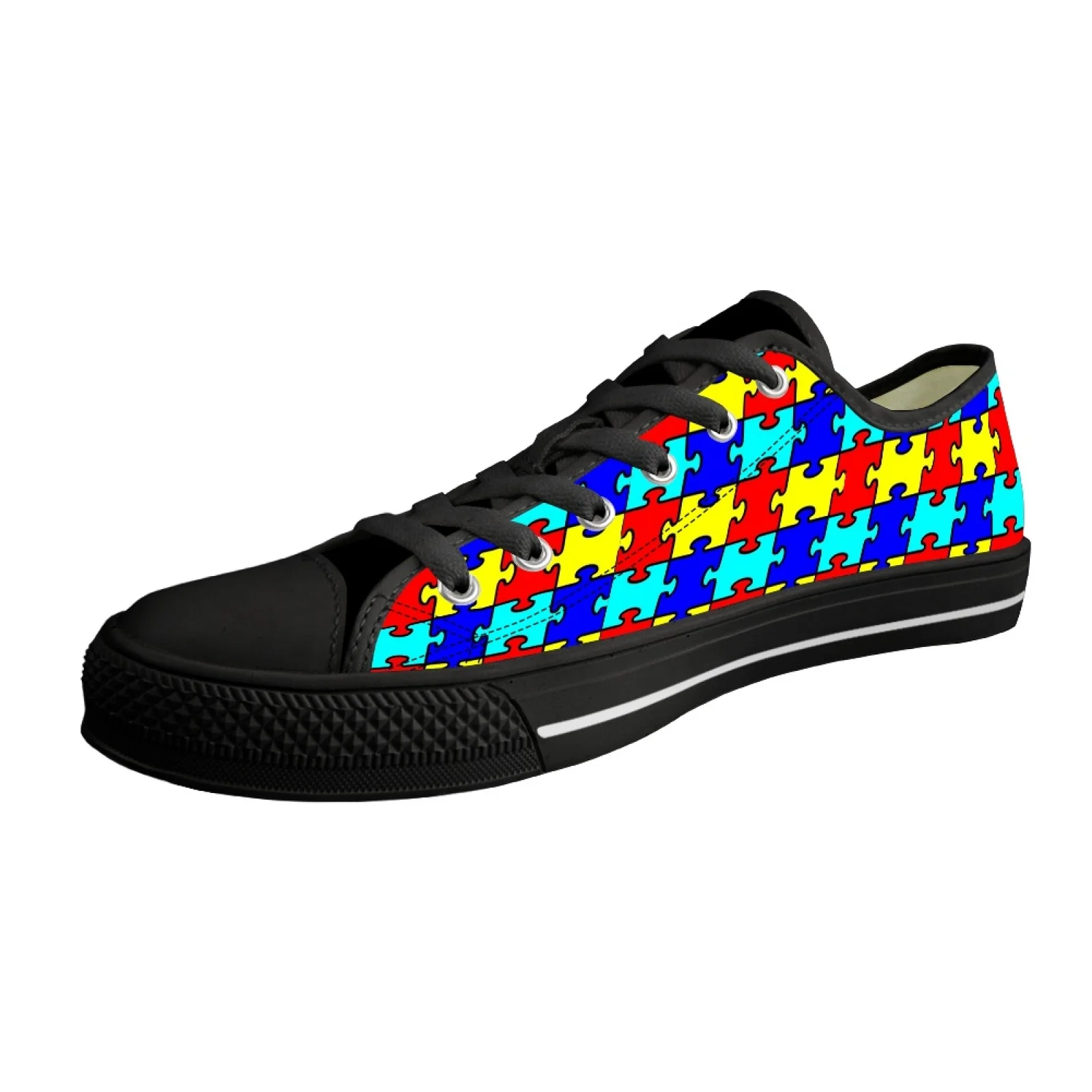 ELVISWORDS Autism Awareness Pattern Colorful Shoes Casual Women Canvas Vulcanized Shoes Female Light Comfortable Flats Sneakers