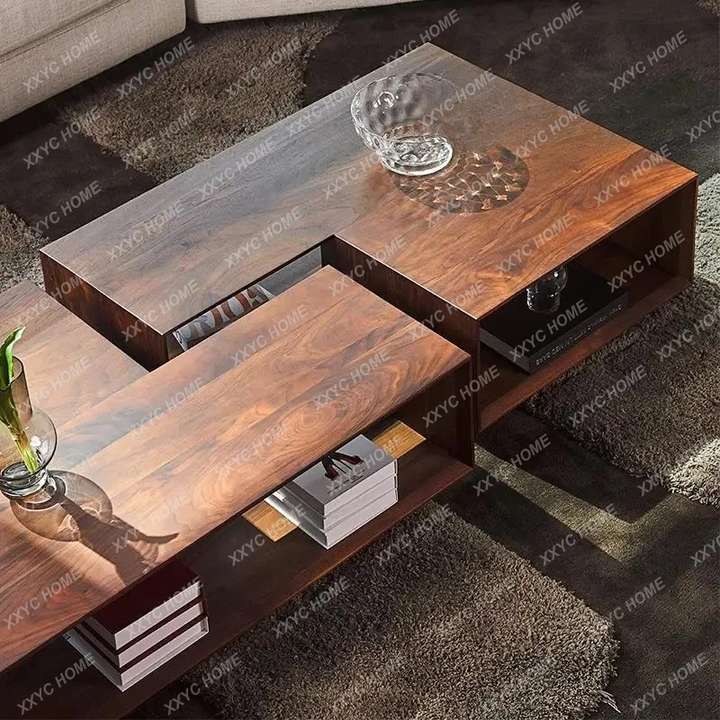 JJBlack Walnut Solid Wood Coffee Table Special-shaped Tea Table Living Room Simple Modern Rectangular