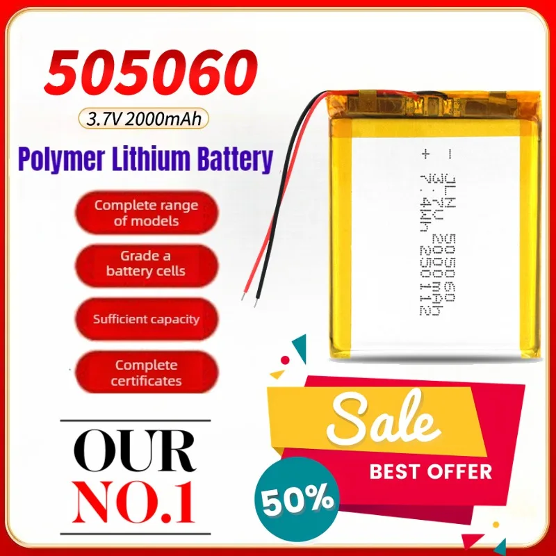 Large Capacity 3.7V 2000mAh 505060 Polymer Lithium Battery for Smart Door Locks Humidifiers Makeup Mirrors Rechargeable Battery