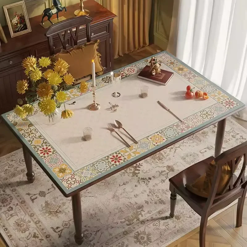 French Pastoral Leather Tablecloth Simple Print Exquisite Tea Table Cloth Home Decor Waterproof Non-slip Leather Table Mats