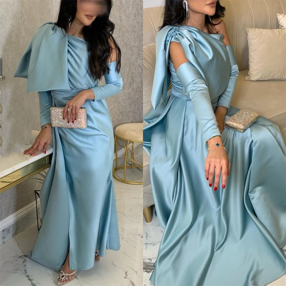 

High Quality One-shoulder Sheath Celebrity Bows Fold Satin Occasion Evening Gown vestidos de ocasión formales