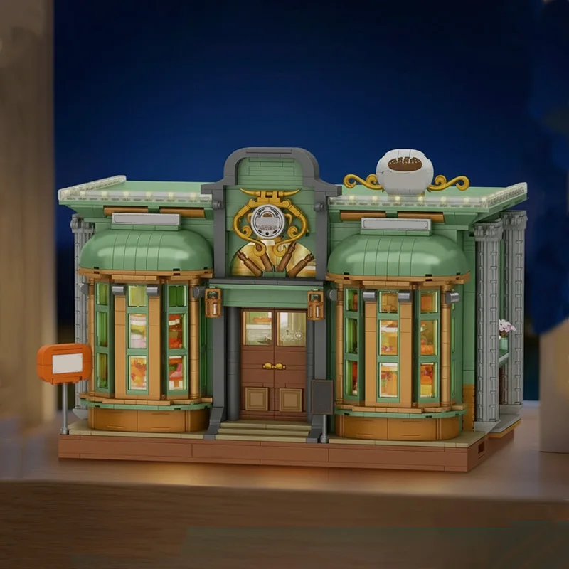 ヨーロッパスタイルのベーカリー LED照明付き ハウス モジュール式建物 ブロック シティアーキテクチャ ブリックモデルキット 大人 子供 ギフト 2014PCS
