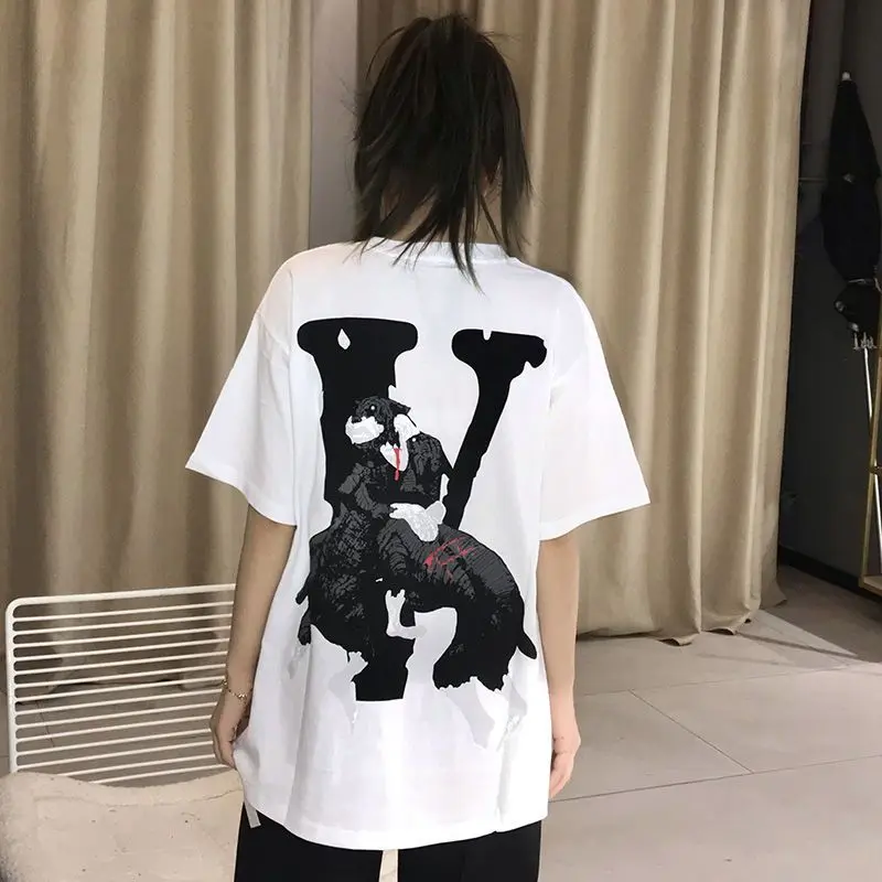 

Европейская и американская уличная мужская и женская свободная футболка большого размера с коротким рукавом и надписью «Собака» с большим V-образным принтом
