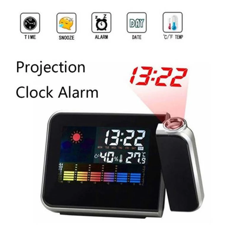 LCD Digital LED Projector Projection Weather Station Calendar Snooze Alarm Clock