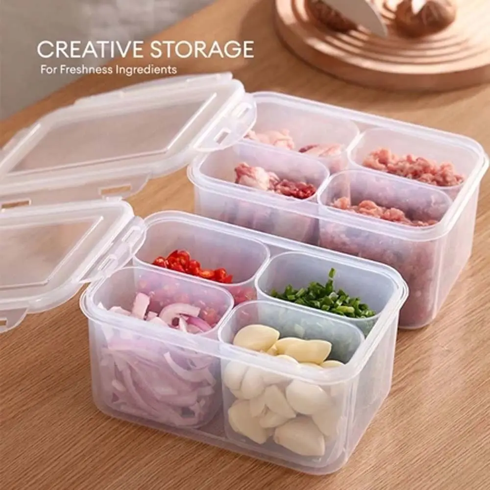 

Airtight Lid Food Storage Container 4 Compartment Fridge Organizer Meat Fruit Veggie Meat Fruit Veggie Keeper Transparent