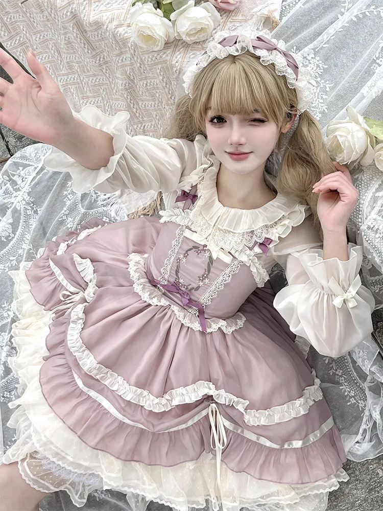 Lolita Floating Dance Music Lolita Lace Sweet and Elegant Embroidered Dress with Suspenders Jsk by Lolitimes