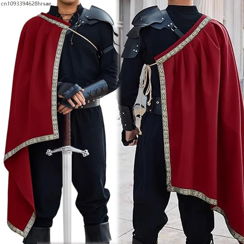 

Adult Knight Cloak Half Shoulder Drawstring Collar Renaissance Warrior Shawl Men Medieval Cosplay Costumes