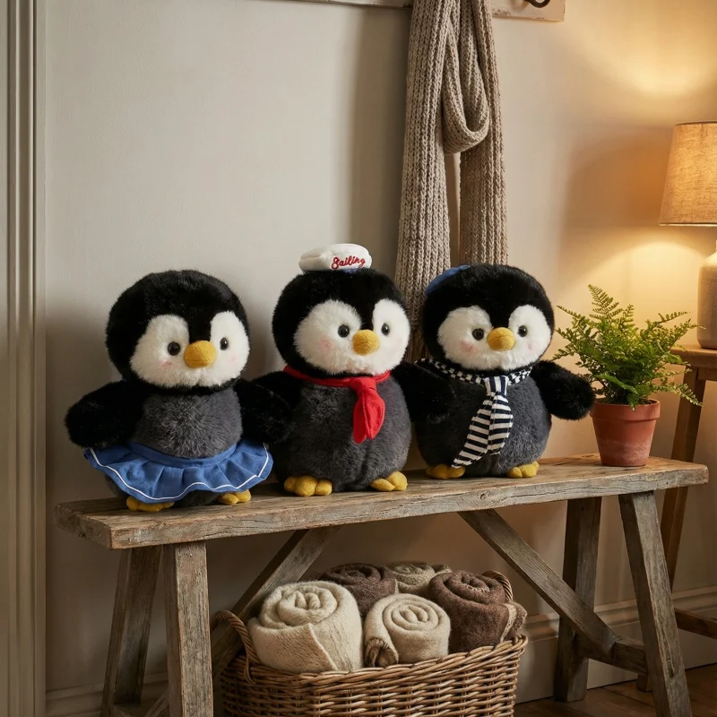 ตุ๊กตาเพนกวินไอซ์แลนด์น่ารัก ของเล่นตุ๊กตาเพนกวินแต่งตัว ของขวัญสำหรับเด็ก ของขวัญวันเกิด พร้อมกระโปรงผูกโบว์และห่วงยาง