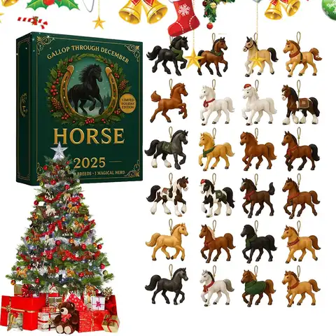 24 day Christmas countdown calendar, Collect 24pcs 2D mini horse breeds 2025 Horse Pendant Advent Calendar Christmas gifts