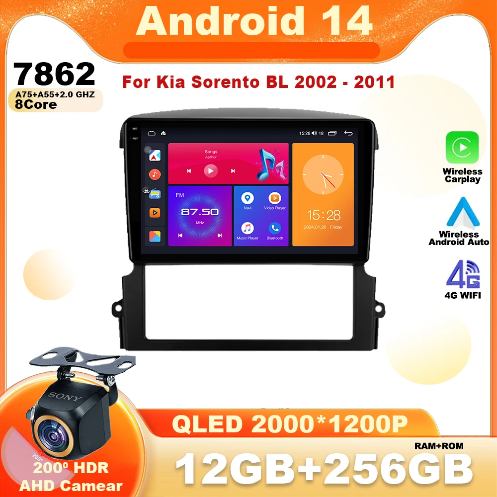 

Android 14 For Kia Sorento BL 2002 - 2011 Car Radio Multimedia Video Player Navigation GPS Carplay stereo Auto Wifi 4G Bt 8 CORE