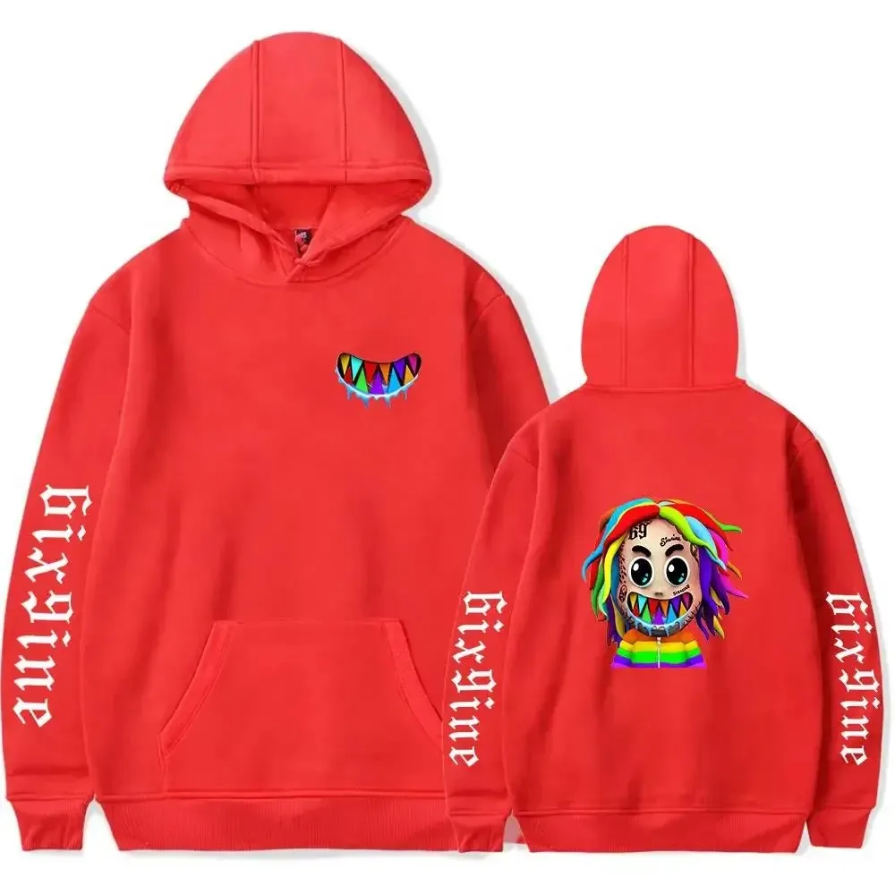 6ix9ine-white hooded sweaters for men and women, long sleeve pullovers, hip hop style, casual, fashion, for autumn