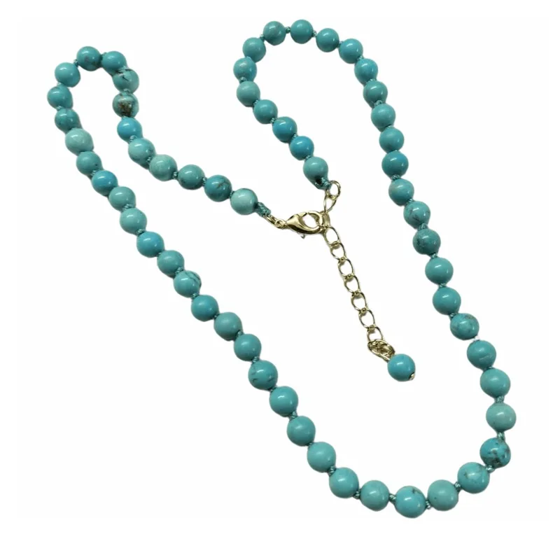 

6MM Stablized Turquoise Hand Knotted Beads Necklace