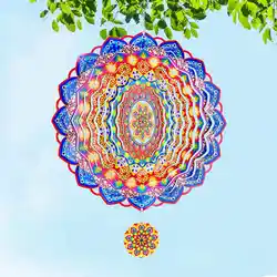 Colored Wind Spinner Mandala Garden Ornaments 12 Inch Wind Chime Rotating Hanging Metal Sculptures Flower Outdoor Yard Art Decor