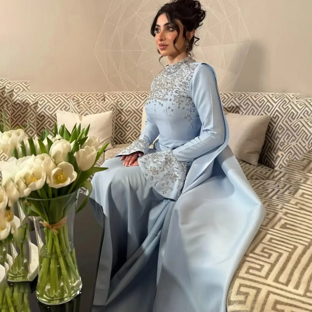 Abito da sera personalizzato Splendidi abiti da ballo a maniche lunghe Increspato Occasioni formali Abito da festa con perline brillanti Robe Soiree